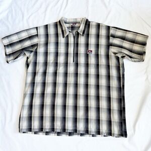 Ben Davis Plaid Stripe Short Sleeve Shirt 1/2 Zip Size XXL Workwear EUC